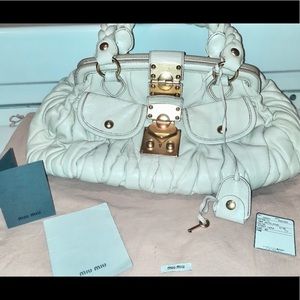 Authentic Miu Miu by Prada Coffer Matelassé Satchel Cera Cream Lambskin